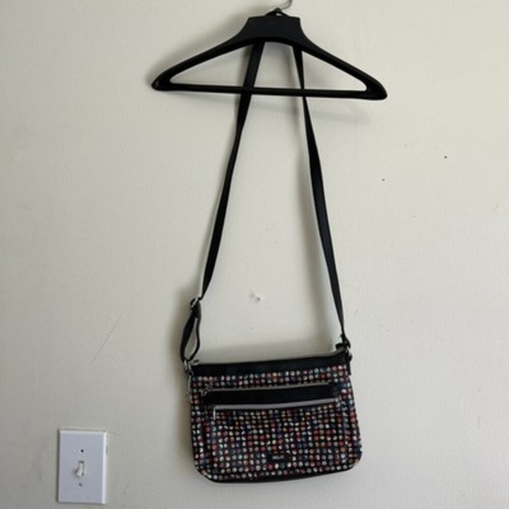 Relic Confetti Crossbody Shoulder Bag  Polka Dots Black Vegan Leather
